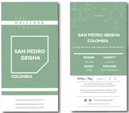 San Pedro Geisha coffee beans from The Maillard Project